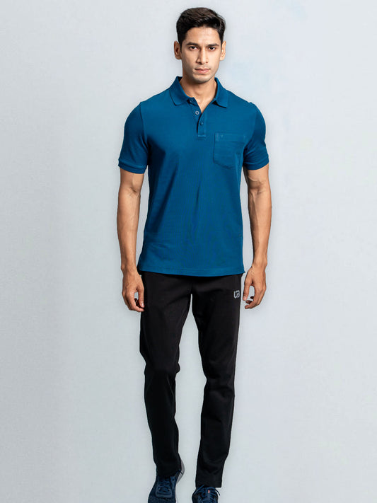 Men's Cotton Rich Pique Polo Petrol Blue