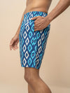 Men 100% Combed Cotton Blue Woven Printed Boxer Long Shorts WB48