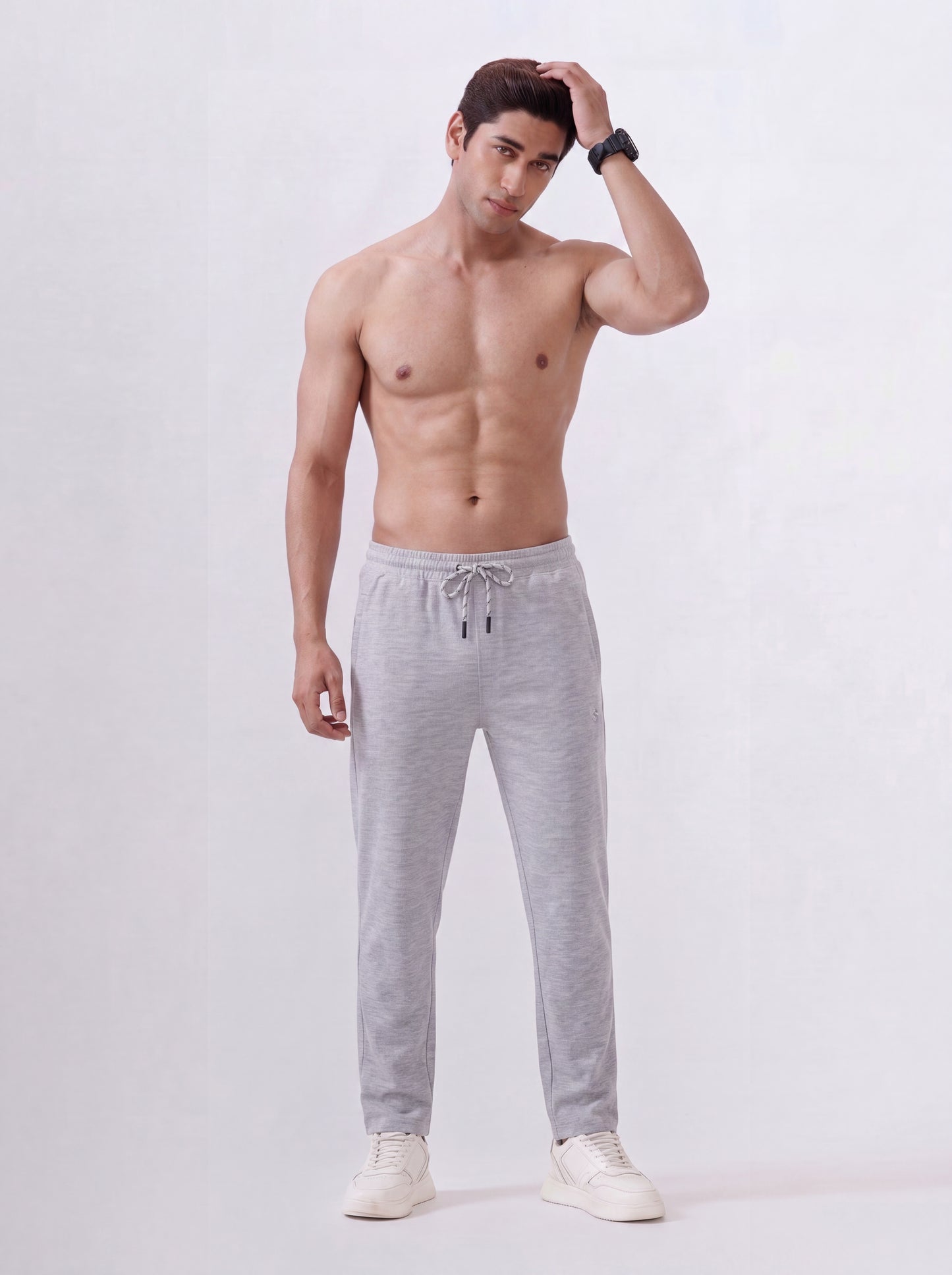 Cotton Rich Regular Fit Grey Melange Popcorn Track Pant