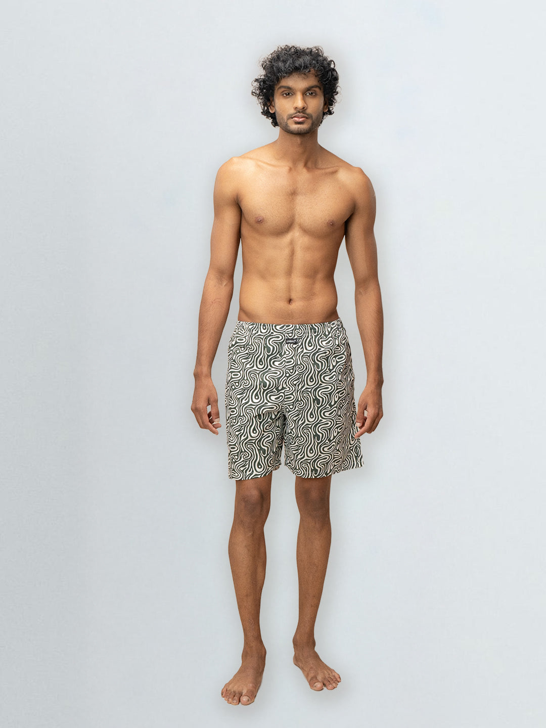 Men's 100% Cotton Printed Long Boxer Shorts Green