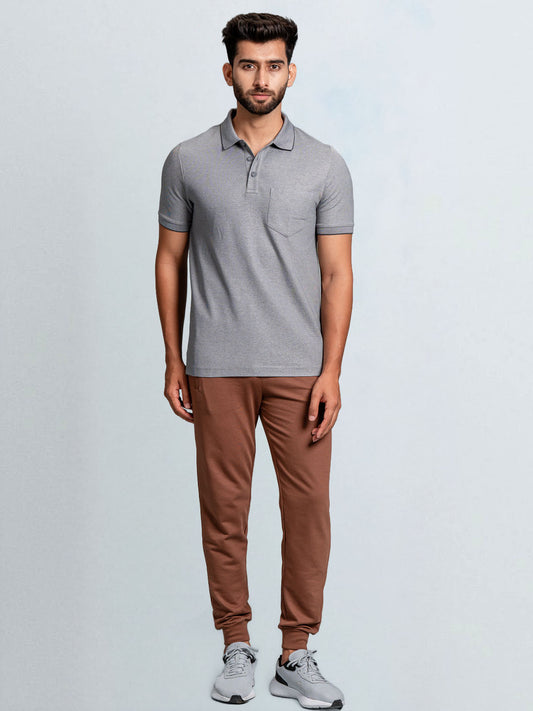 Men's Cotton Rich Pique Polo Heather Grey