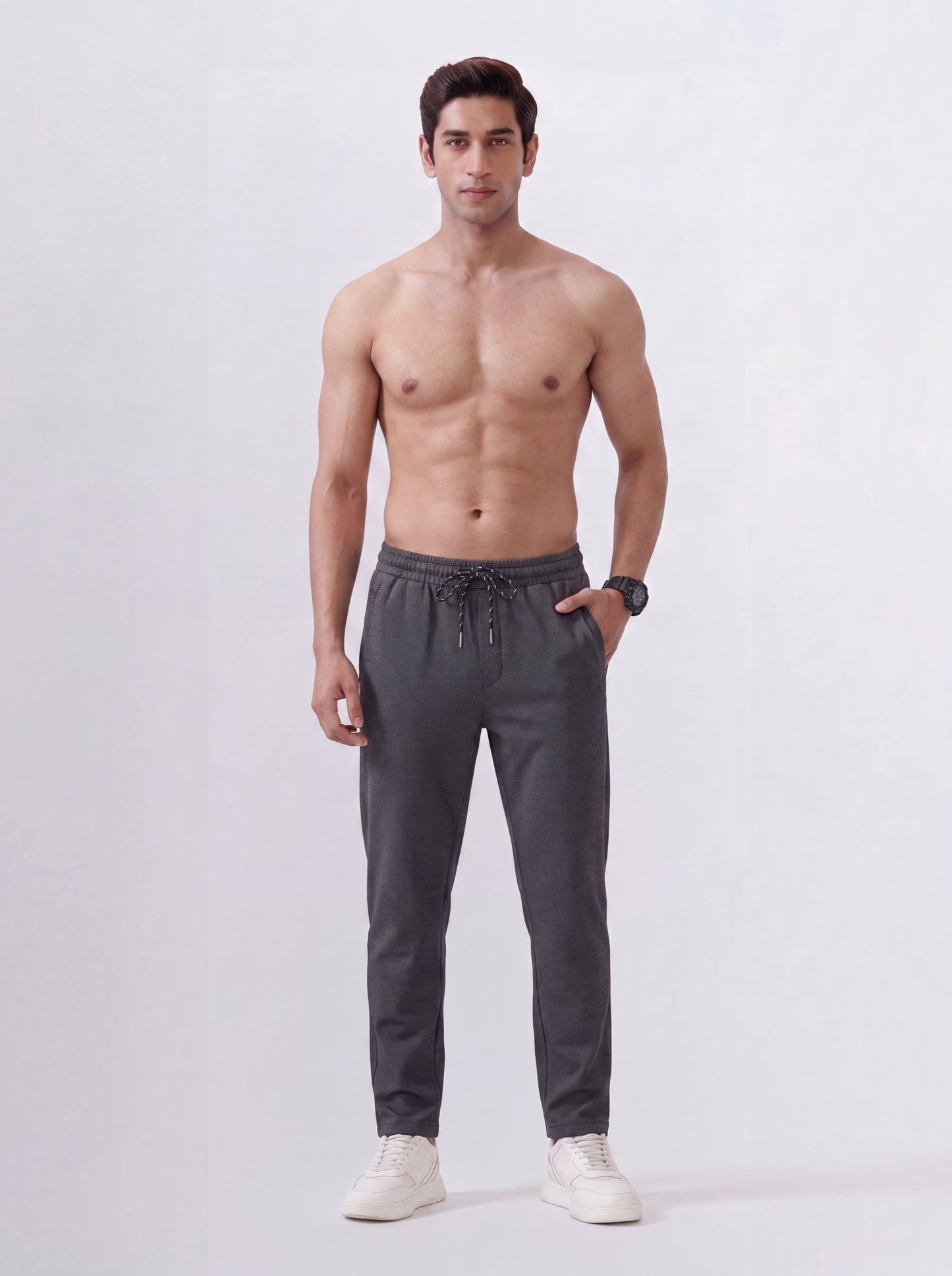 Cotton Rich Regular Fit Charcoal Melange Popcorn Track Pant