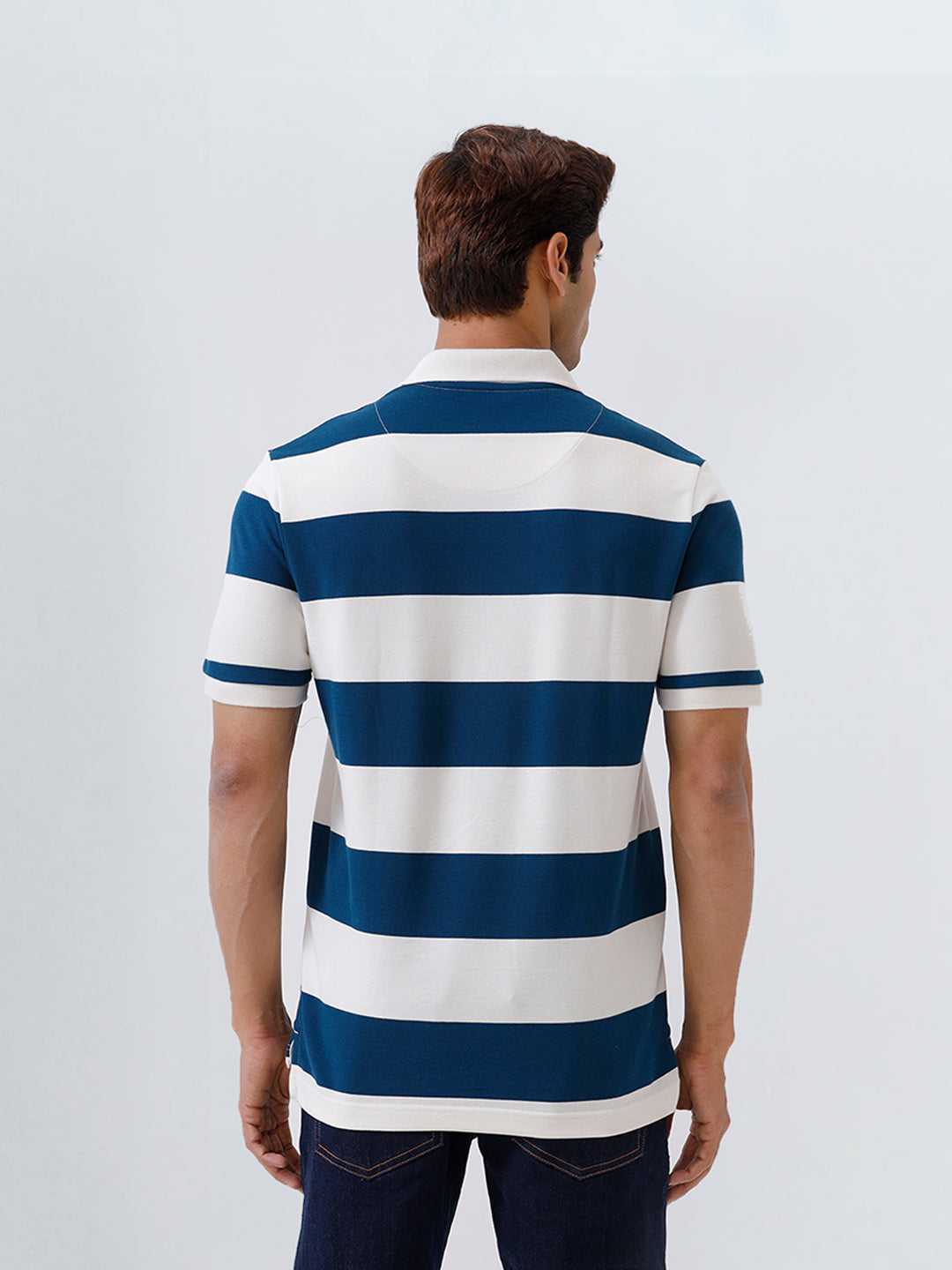 Men's Stripper Cotton Rich Polo Poseidon Blue