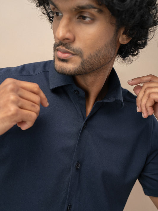 Men Combed Cotton Rich Slim Fit Ether Shirt Navy ER5