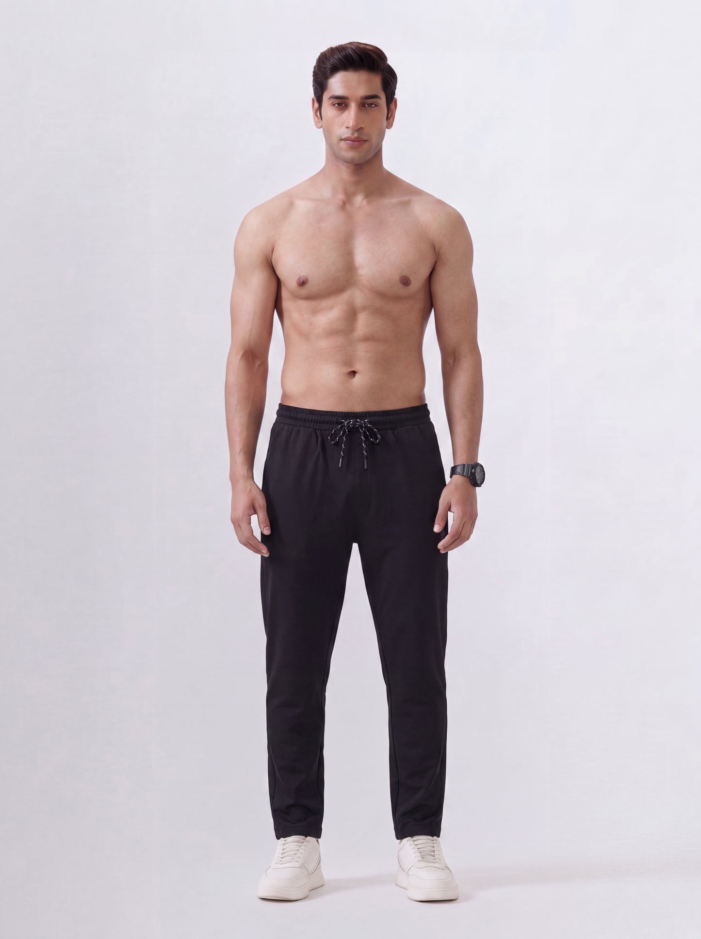 Cotton Rich Regular Fit Black Popcorn Track Pant