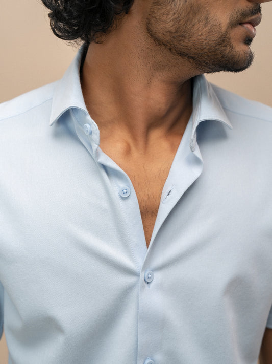 Men Combed Cotton Rich Slim Fit Ether Shirt Sky Blue ER3