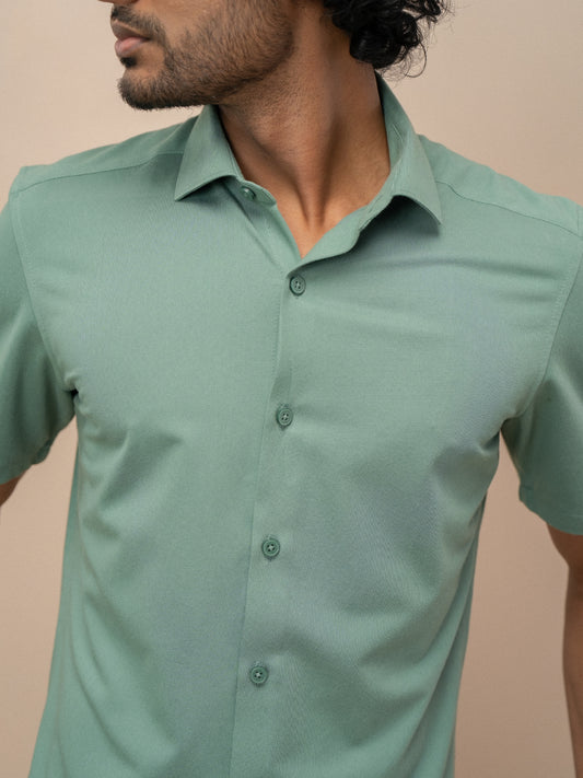 Men Combed Cotton Rich Slim Fit Ether Shirt Green ER2