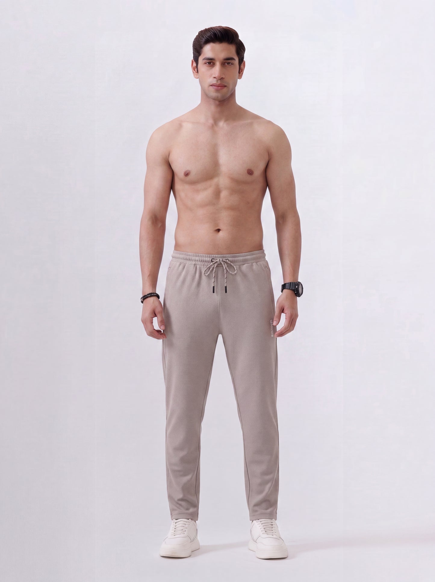 Cotton Rich Regular Fit Beige Popcorn Track Pant