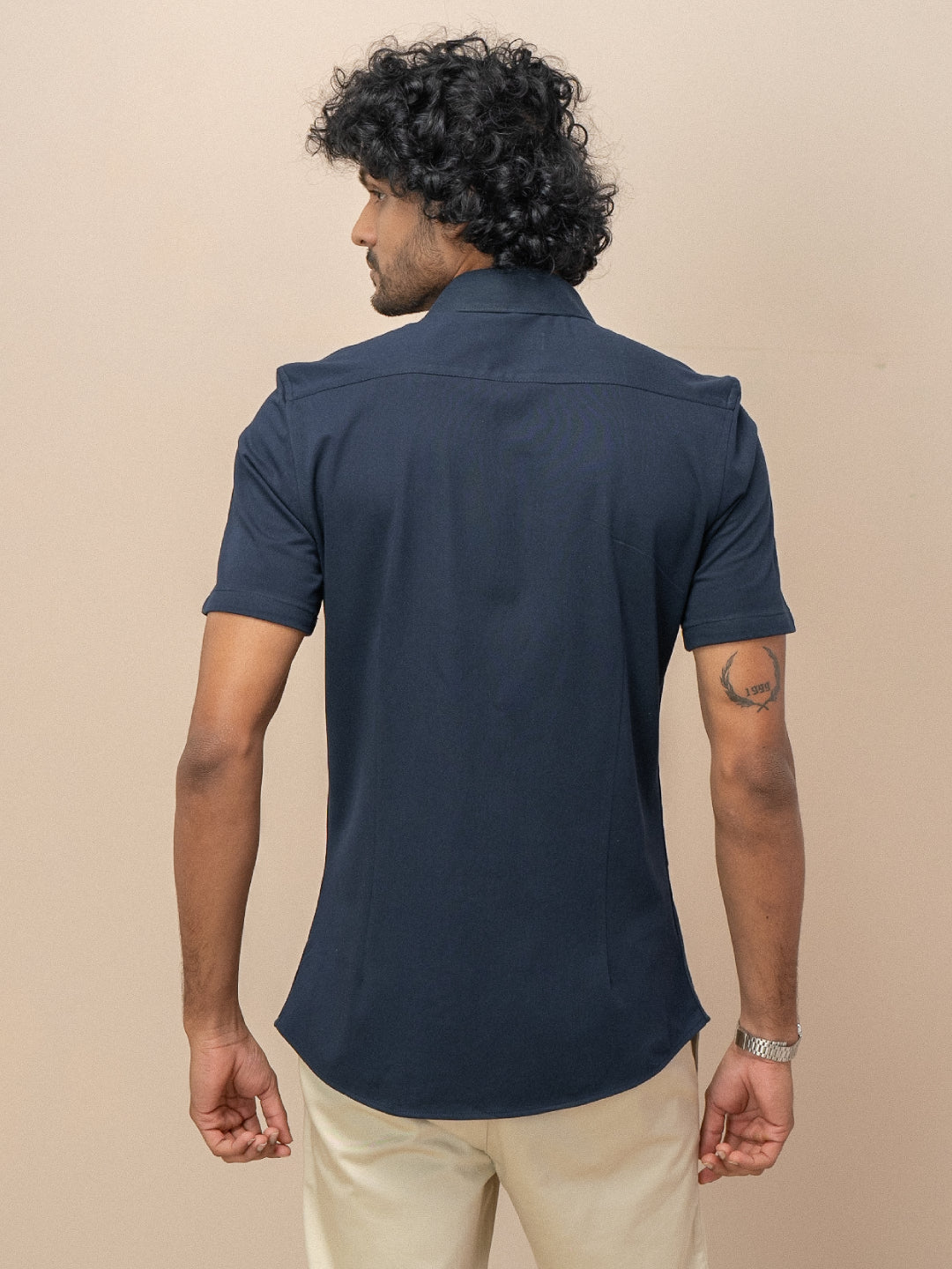 Men Combed Cotton Rich Slim Fit Ether Shirt Navy ER5