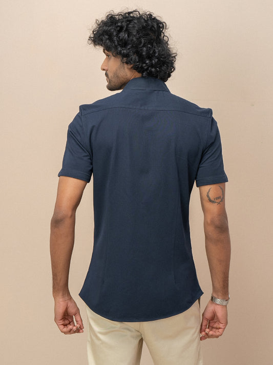 Men Combed Cotton Rich Slim Fit Ether Shirt Navy ER5