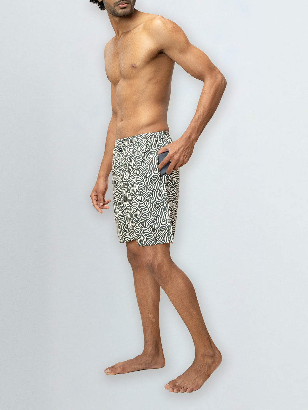 Men's 100% Cotton Printed Long Boxer Shorts Green