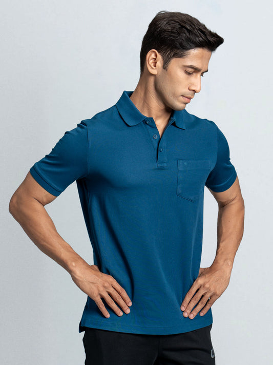 Men's Cotton Rich Pique Polo Petrol Blue