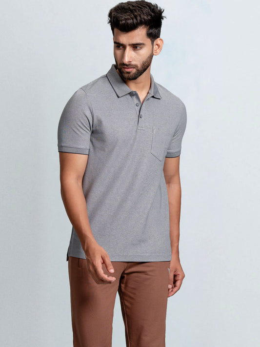 Men's Cotton Rich Pique Polo Heather Grey