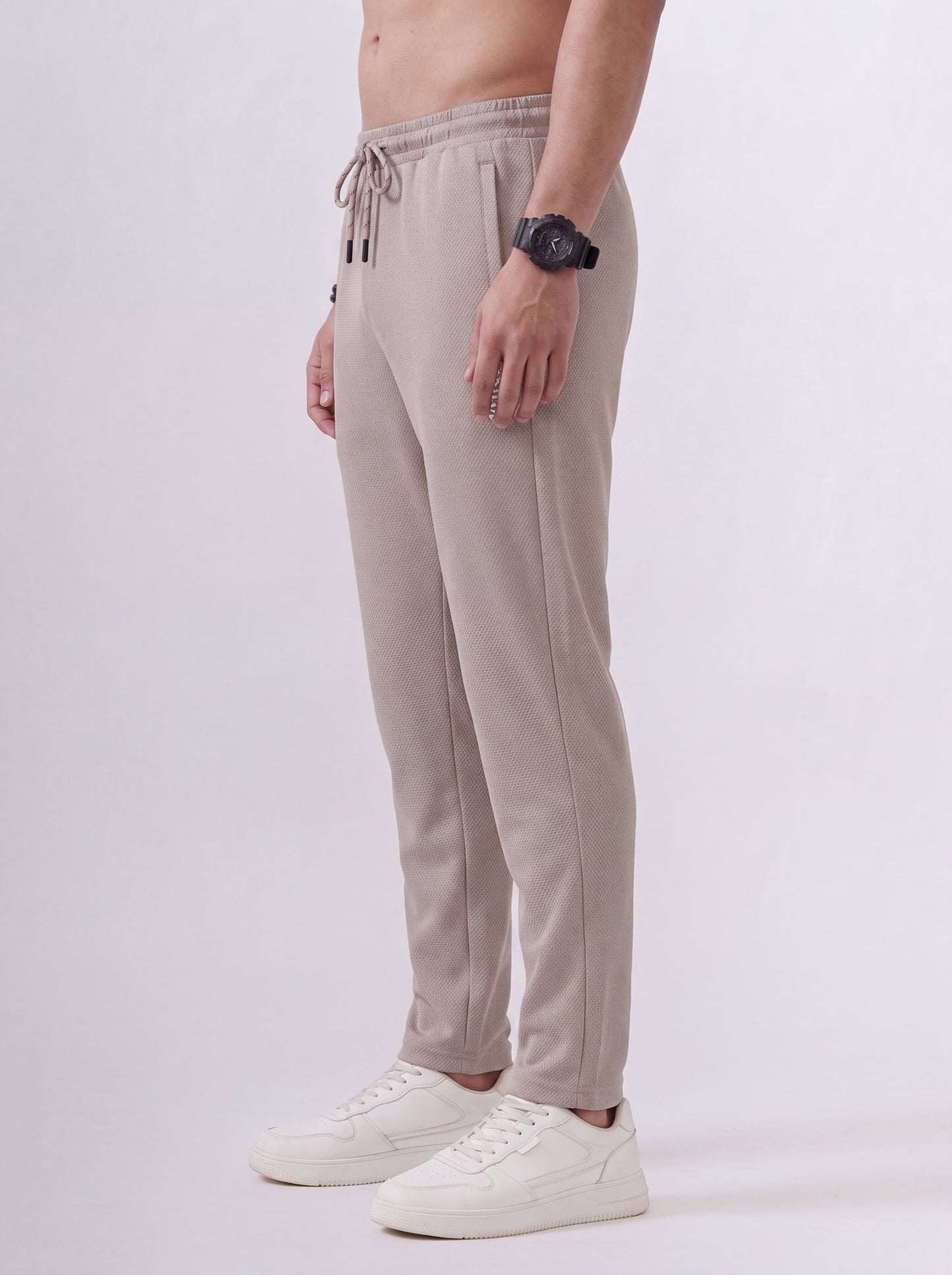 Cotton Rich Regular Fit Beige Popcorn Track Pant