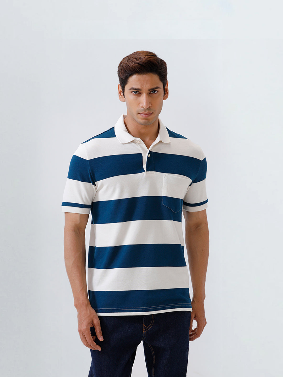 Men's Stripper Cotton Rich Polo Poseidon Blue