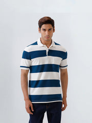Men's Stripper Cotton Rich Polo Poseidon Blue