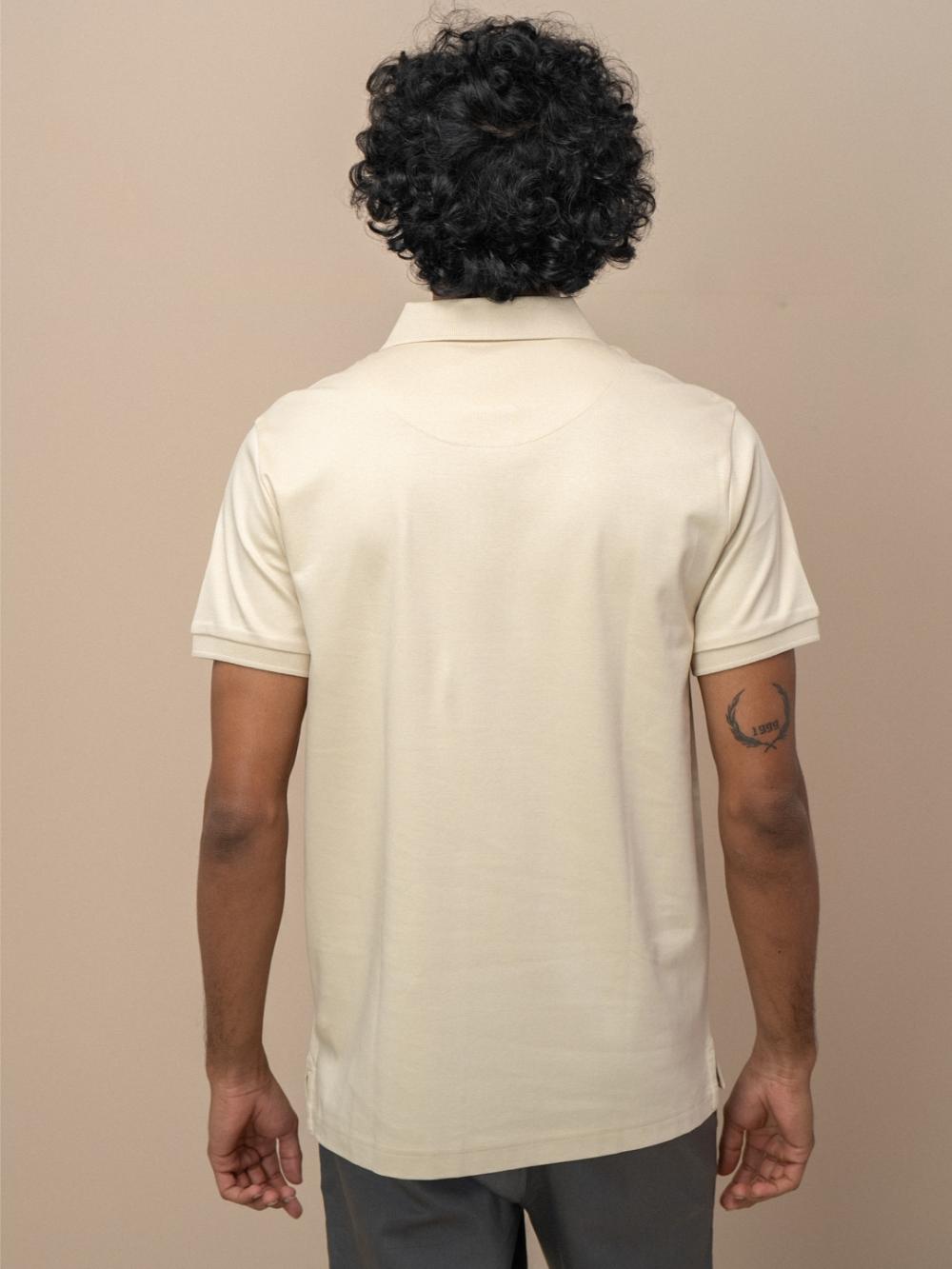 Men Extra Long Staple Cotton Smart Fit Apex Polo T-Shirt Ivory Cream AX3