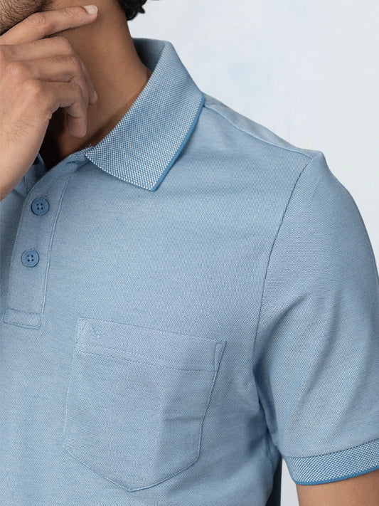 Men's Cotton Rich Pique Polo Denim Blue