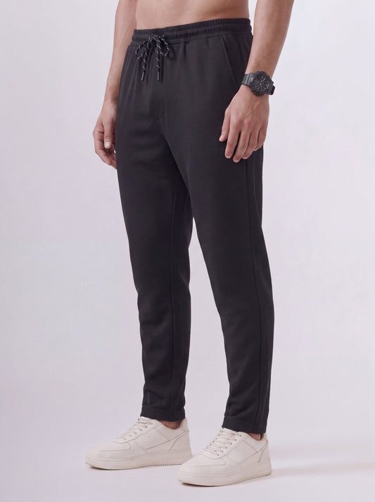 Cotton Rich Regular Fit Black Popcorn Track Pant
