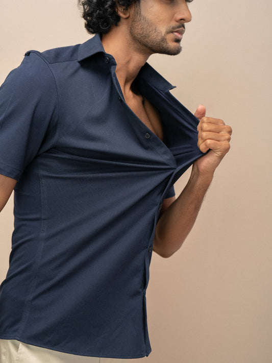 Men Combed Cotton Rich Slim Fit Ether Shirt Navy ER5