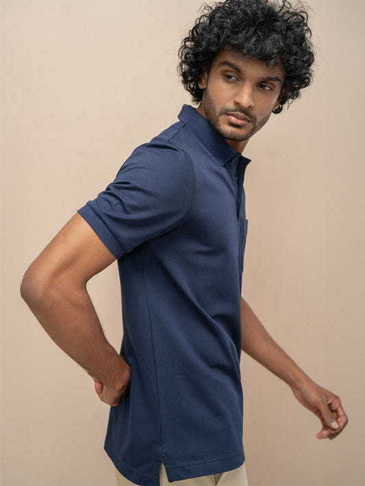 Men Combed Cotton Rich Smart Fit Oxford Polo T-Shirt Navy OP3
