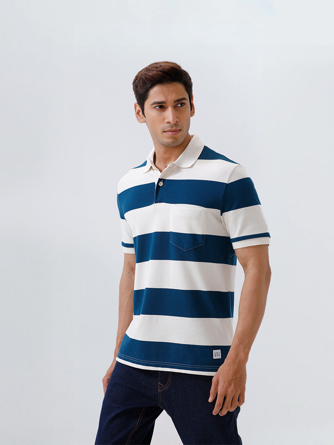 Men's Stripper Cotton Rich Polo Poseidon Blue