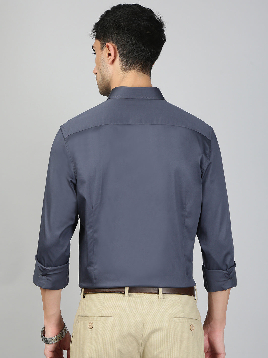 Satin Stretch Cotton Shirt Greyish Blue