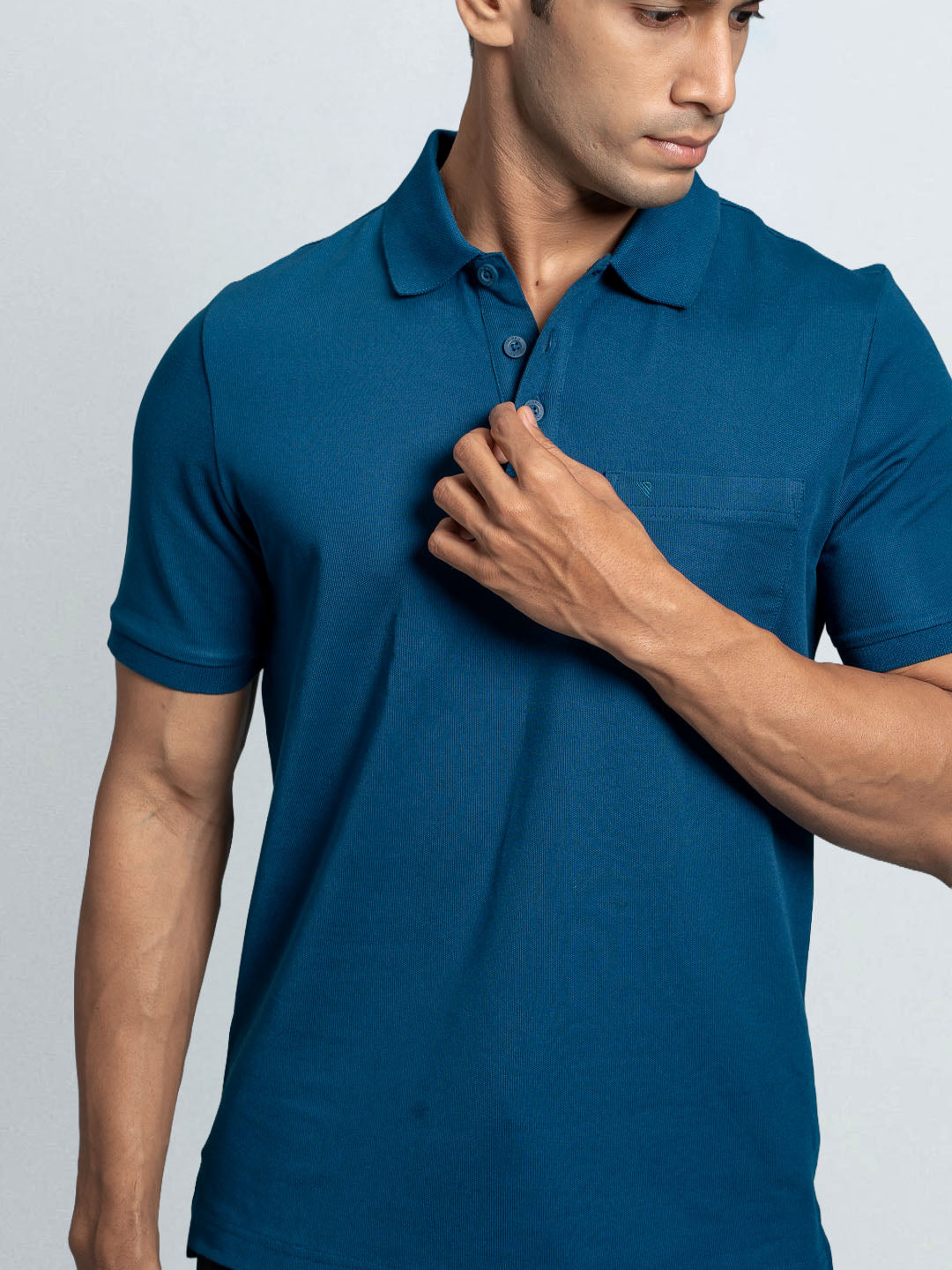 Men's Cotton Rich Pique Polo Petrol Blue