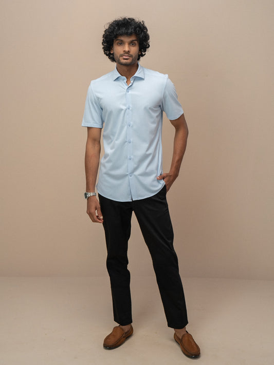 Men Combed Cotton Rich Slim Fit Ether Shirt Sky Blue ER3