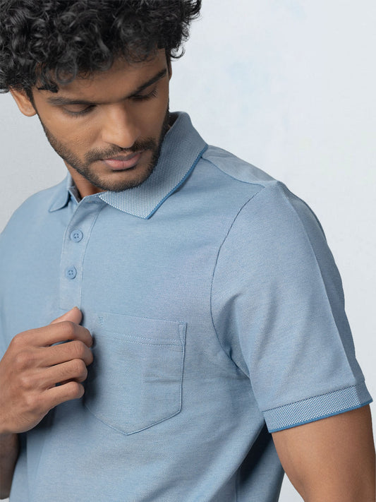 Men's Cotton Rich Pique Polo Denim Blue