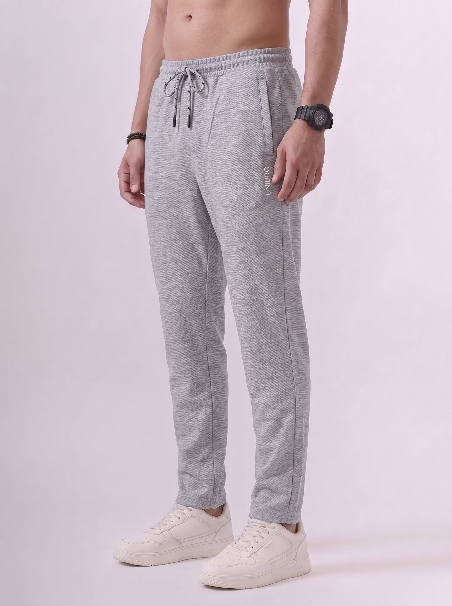 Cotton Rich Regular Fit Grey Melange Popcorn Track Pant