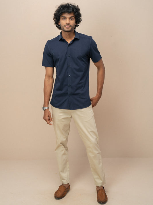 Men Combed Cotton Rich Slim Fit Ether Shirt Navy ER5