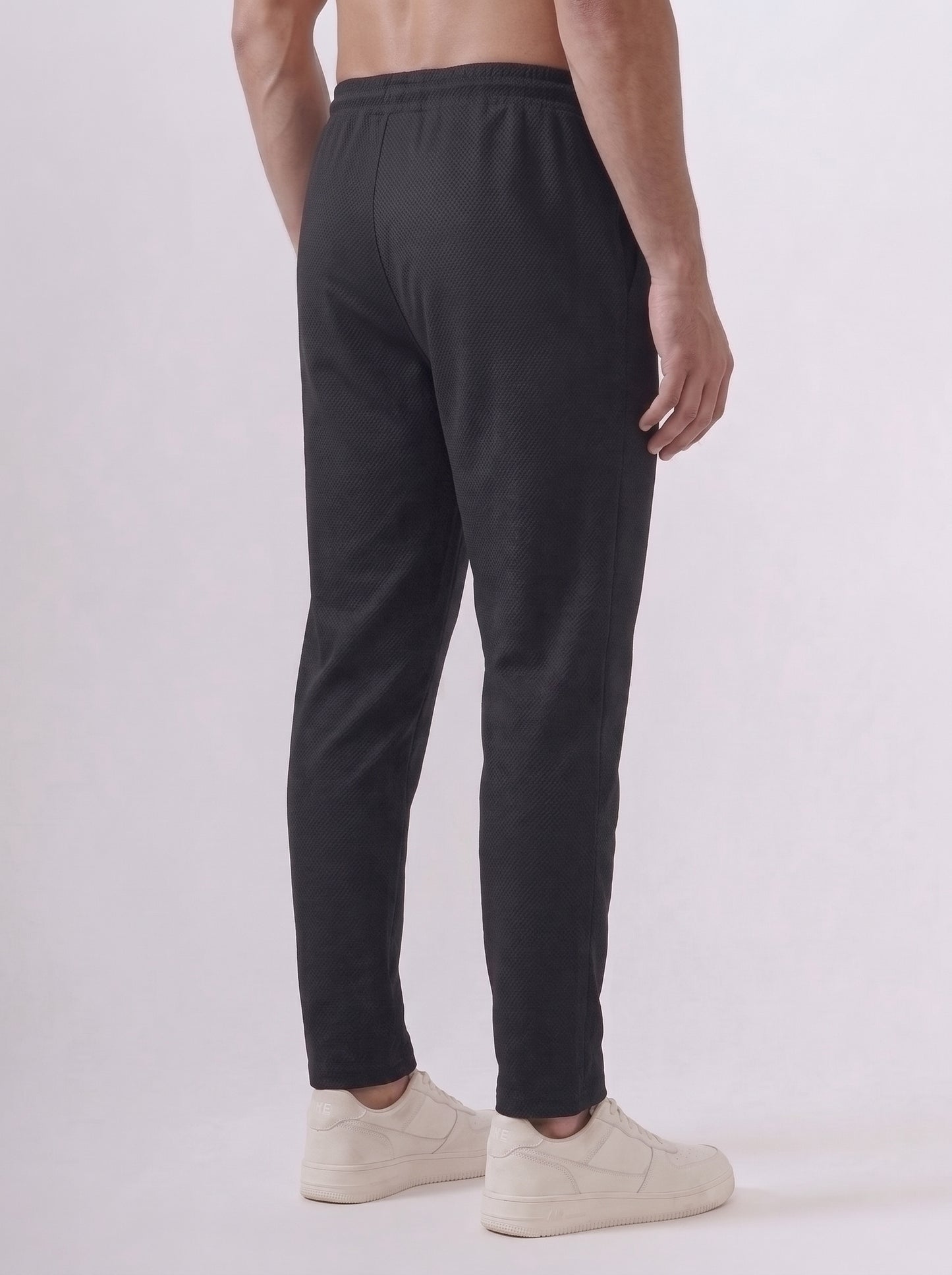 Cotton Rich Regular Fit Black Popcorn Track Pant