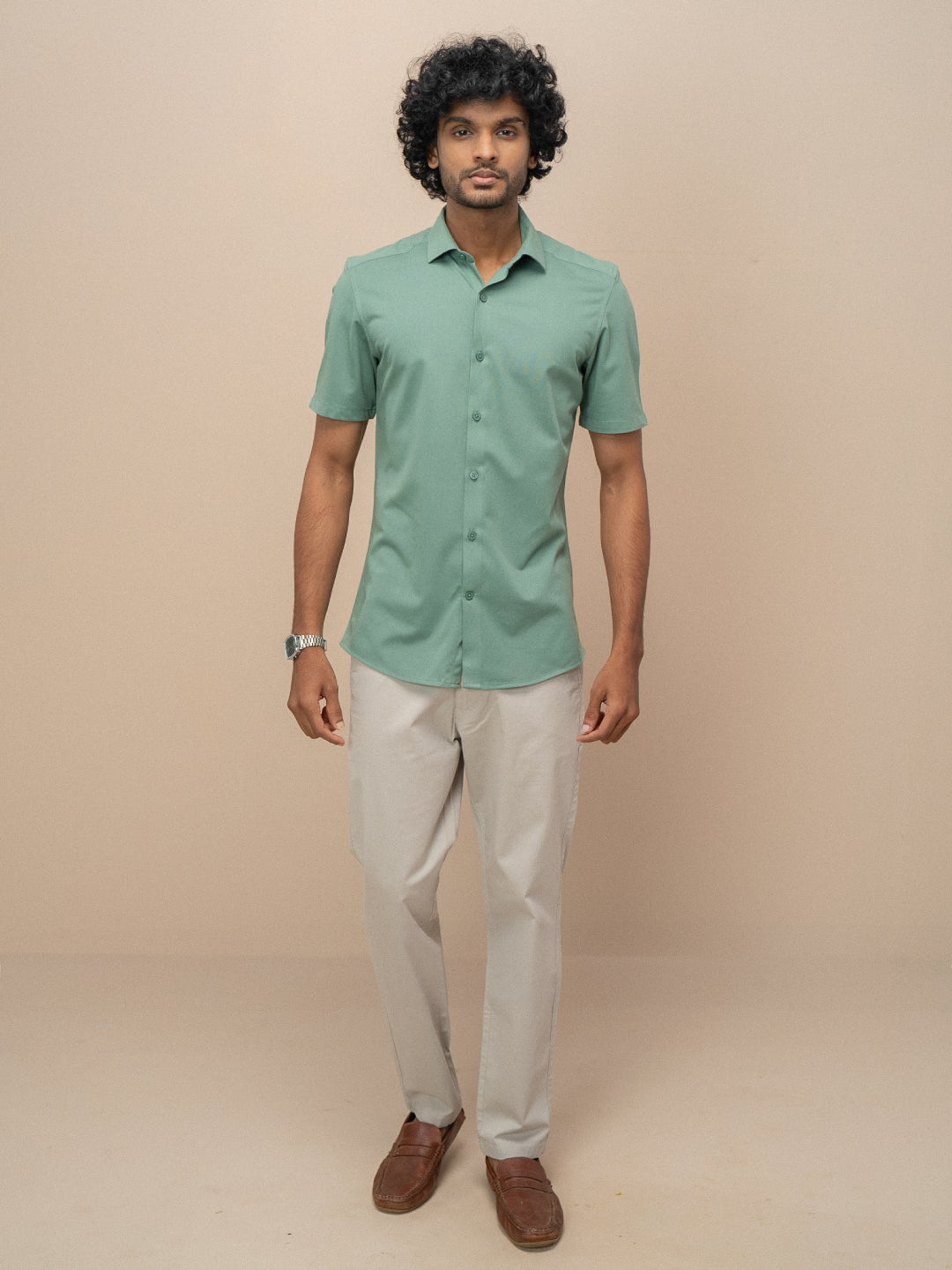 Men Combed Cotton Rich Slim Fit Ether Shirt Green ER2