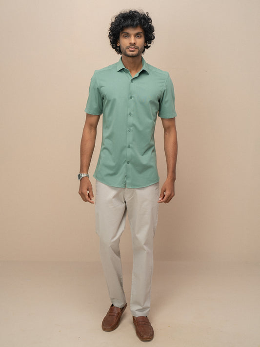 Men Combed Cotton Rich Slim Fit Ether Shirt Green ER2