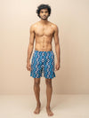 Men 100% Combed Cotton Blue Woven Printed Boxer Long Shorts WB48