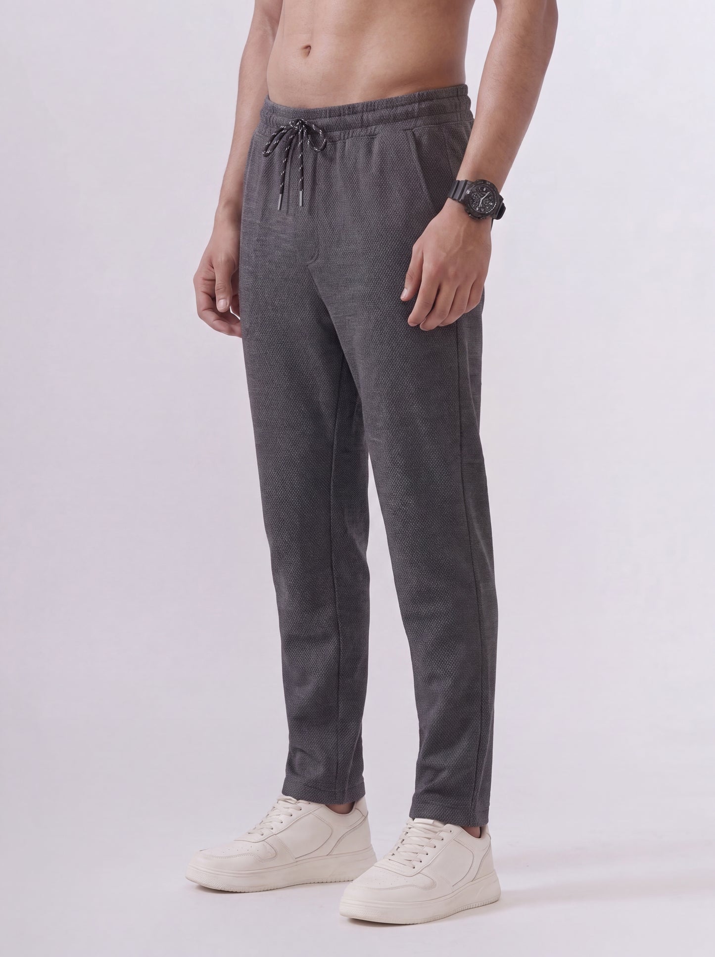 Cotton Rich Regular Fit Charcoal Melange Popcorn Track Pant