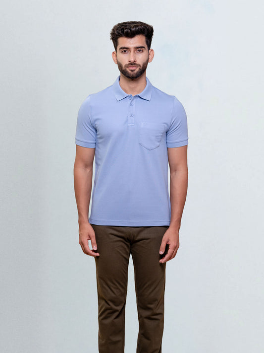 Men's Cotton Rich Pique Polo Blue