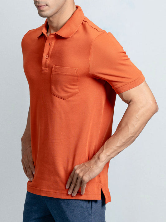 Men's Cotton Rich Pique Polo Burnt Orange
