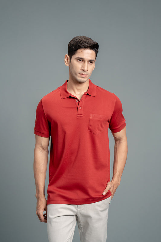 Men Extra Long Staple Cotton Smart Fit Apex Polo T-Shirt Red AX15