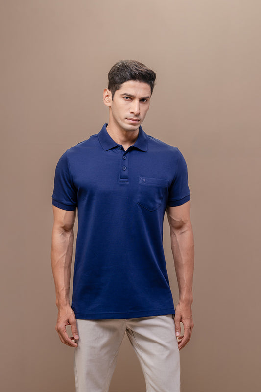 Men Extra Long Staple Cotton Smart Fit Apex Polo T-Shirt Marine Royal AX17