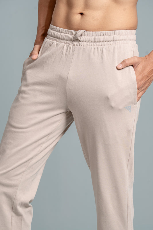 Combed Cotton Side Sew Panel Smart Fit Zipper Pocket Track Pant Beige ETK6