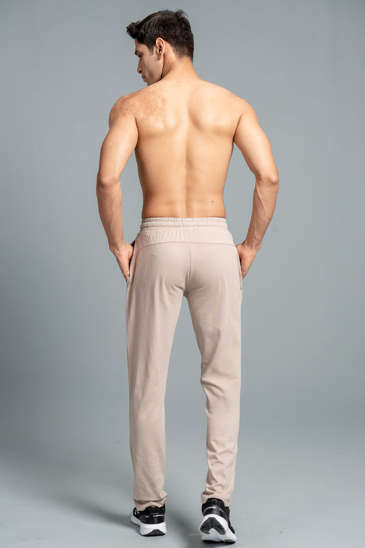Combed Cotton Side Sew Panel Smart Fit Zipper Pocket Track Pant Beige ETK6