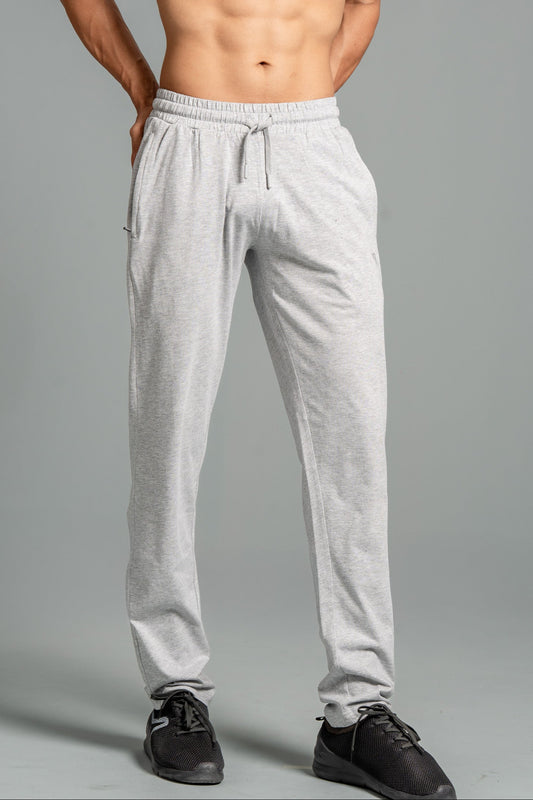 Combed Cotton Side Sew Panel Smart Fit Zipper Pocket Track Pant Grey Melange ETK3