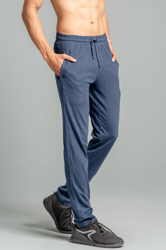 Combed Cotton Side Sew Panel Smart Fit Zipper Pocket Track Pant Denim Blue ETK10