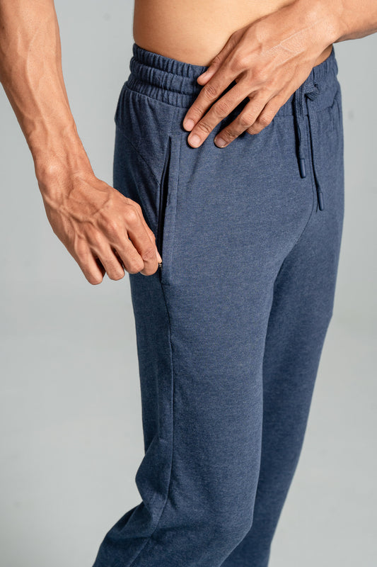 Combed Cotton Side Sew Panel Smart Fit Zipper Pocket Track Pant Denim Blue ETK10