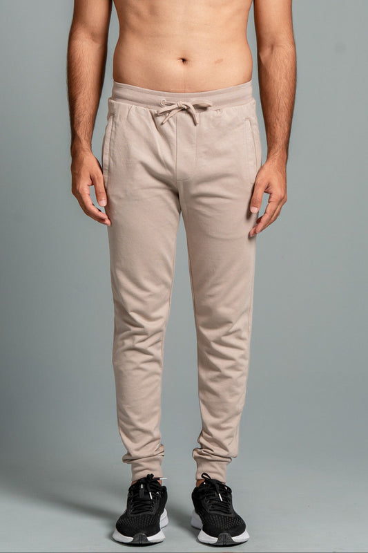 Men Combed Cotton Rich Jogger with Side Pockets Beige EJ7