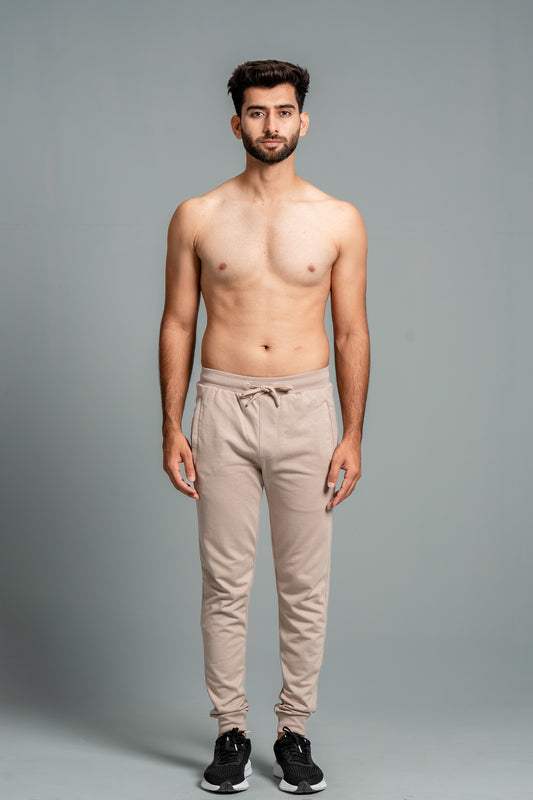 Men Combed Cotton Rich Jogger with Side Pockets Beige EJ7