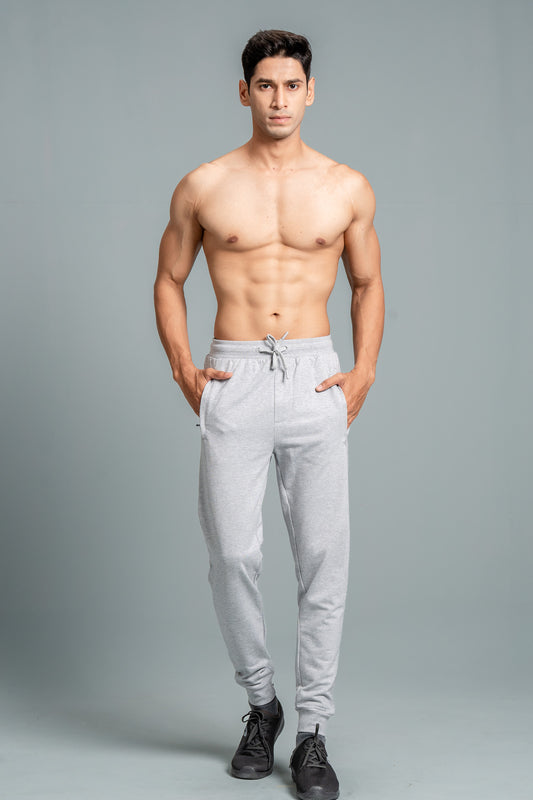 Men Combed Cotton Rich Jogger with Side Pockets Grey Melange JP1