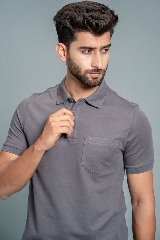 Men Extra Long Staple Cotton Smart Fit Apex Polo T-Shirt Smokey Grey AX9